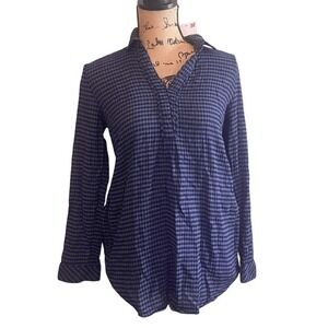 NWT J. Jill Womens Gingham Long Sleeve Popover Tunic Shirt Blouse Blue Black XS